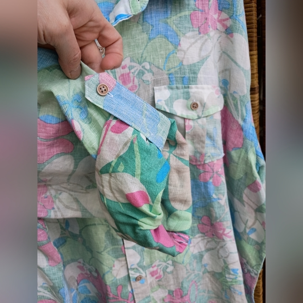 Ocean & Coast Floral Button-Up 100% Linen Shirt XXL - Picture 3 of 5